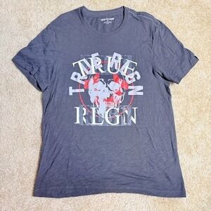 True Religion T Shirt Mens XL Gray Skull Graphic Logo Crewneck Short Sleeve